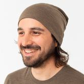 Haube Damen/Herren muskat braun, Merinowolle & Seide (bio/GOTS)