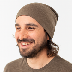 Haube Damen/Herren muskat braun, Merinowolle & Seide (bio/GOTS)