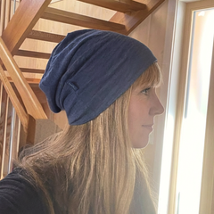 Hood women/men royal blue, merino wool & silk (organic/GOTS)