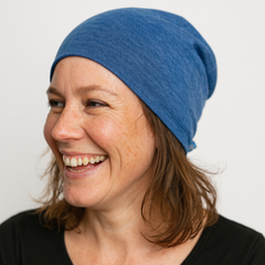 Hood women/men royal blue, merino wool & silk (organic/GOTS)
