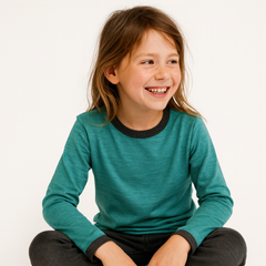 Shirt smaragd uni, Merinowolle & Seide (bio/GOTS)