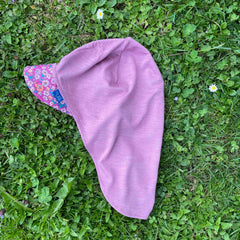 Sommerkappe rose mit Blumen limited edition, Merinowolle & Seide (bio/GOTS)