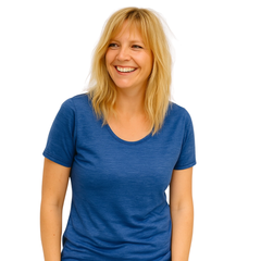 Women's T-shirt royal blue, merino wool & silk (organic/GOTS)