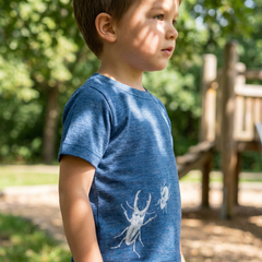 T-shirt royal blue with stag beetle, merino wool & silk (organic/GOTS)