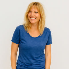 Women's T-shirt royal blue, merino wool & silk (organic/GOTS)
