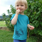 T-Shirt smaragd mit Libelle, Merinowolle & Seide (bio/GOTS)