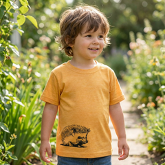 T-Shirt sonnengelb mit Igel, Merinowolle & Seide (bio/GOTS)