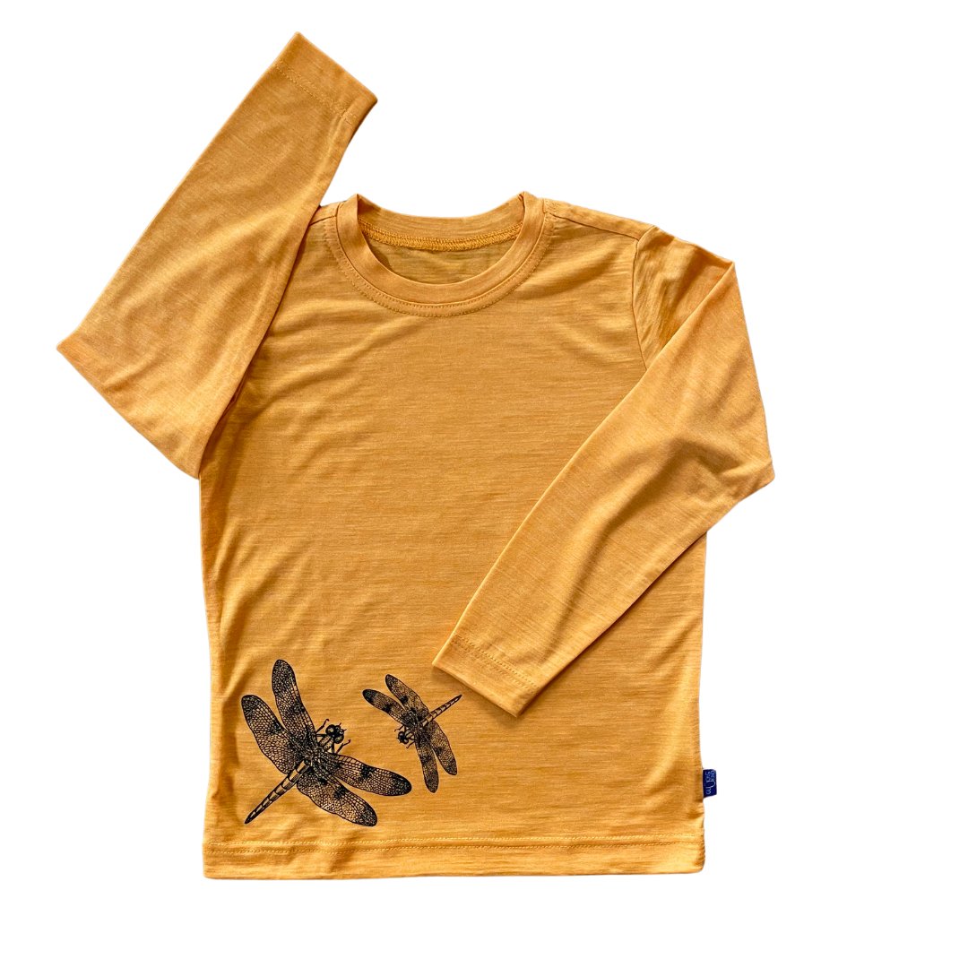 Shirt sonnengelb Libelle, Merinowolle & Seide (bio/GOTS) - Glückskind - Shirt - 110 - 116