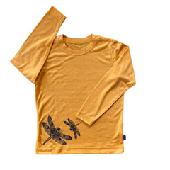 Shirt sonnengelb Libelle, Merinowolle & Seide (bio/GOTS) - Glückskind - Shirt - 110 - 116