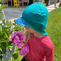 Sommerkappe smaragd Fisch limited edition, Merinowolle & Seide (bio/GOTS)