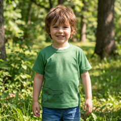 T-shirt forest green with salamander, merino wool & silk (organic/GOTS)