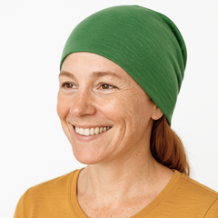 Hood women/men forest green, merino wool &amp; silk (organic/GOTS) 