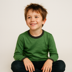 Shirt waldgrün uni, Merinowolle & Seide (bio/GOTS)