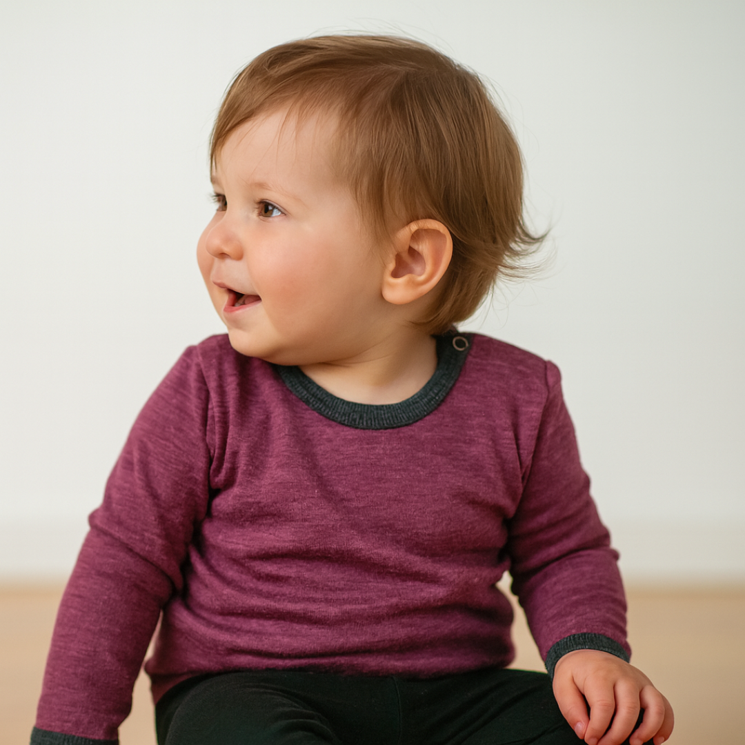 Shirt zwetschke, Merinowolle & Seide (bio/GOTS)