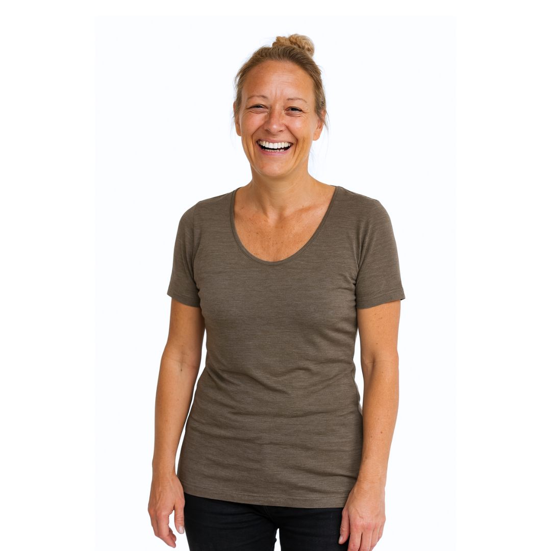 Damen T-Shirt muskat braun, Merinowolle & Seide (bio/GOTS)