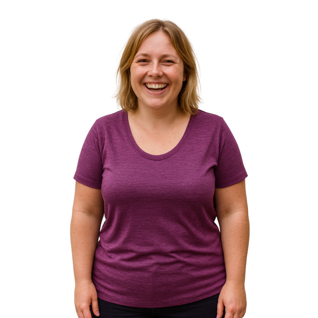 Damen T-Shirt zwetschke, Merinowolle & Seide (bio/GOTS)