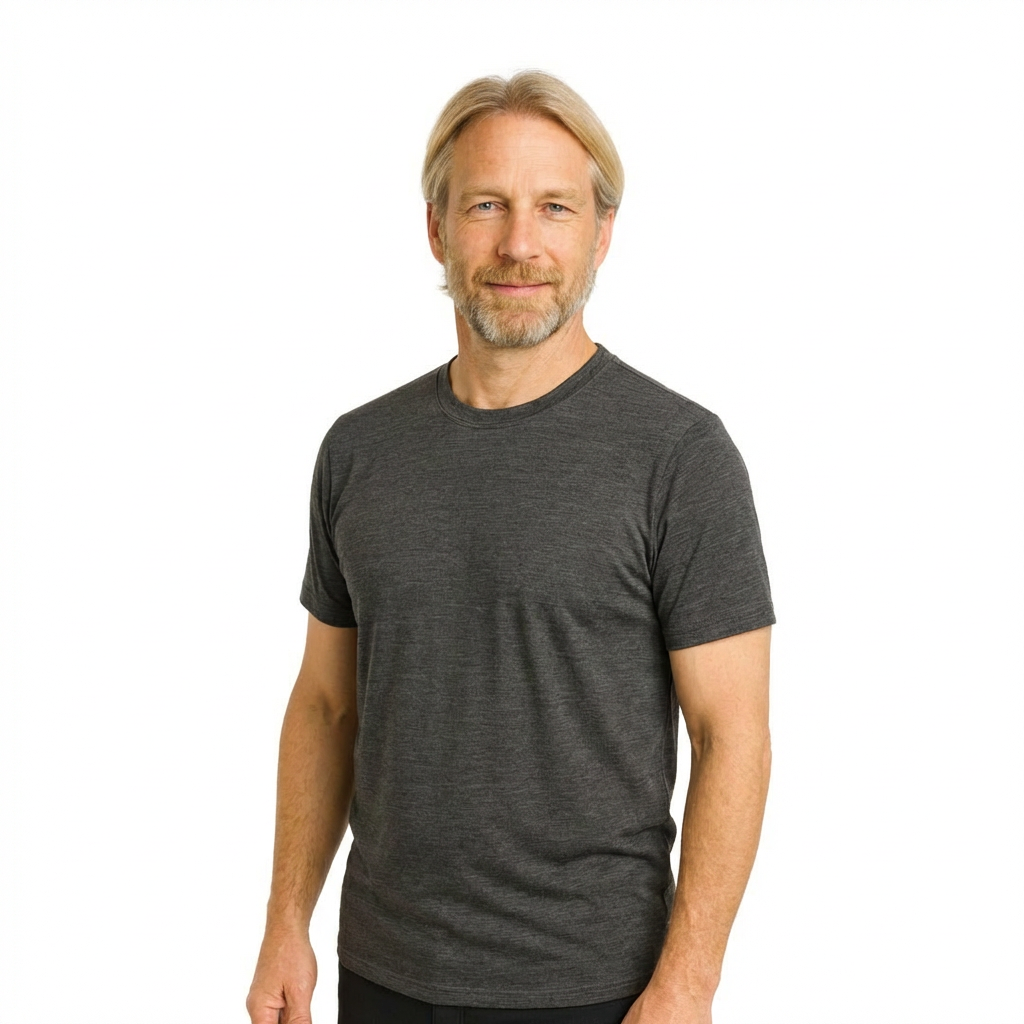 T-Shirt Herren anthrazit, Merinowolle & Tencel (bio, bluesign)