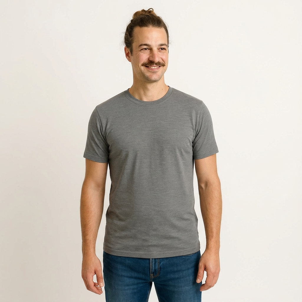 T-shirt men's rock grey, merino wool &amp; silk (organic/GOTS)