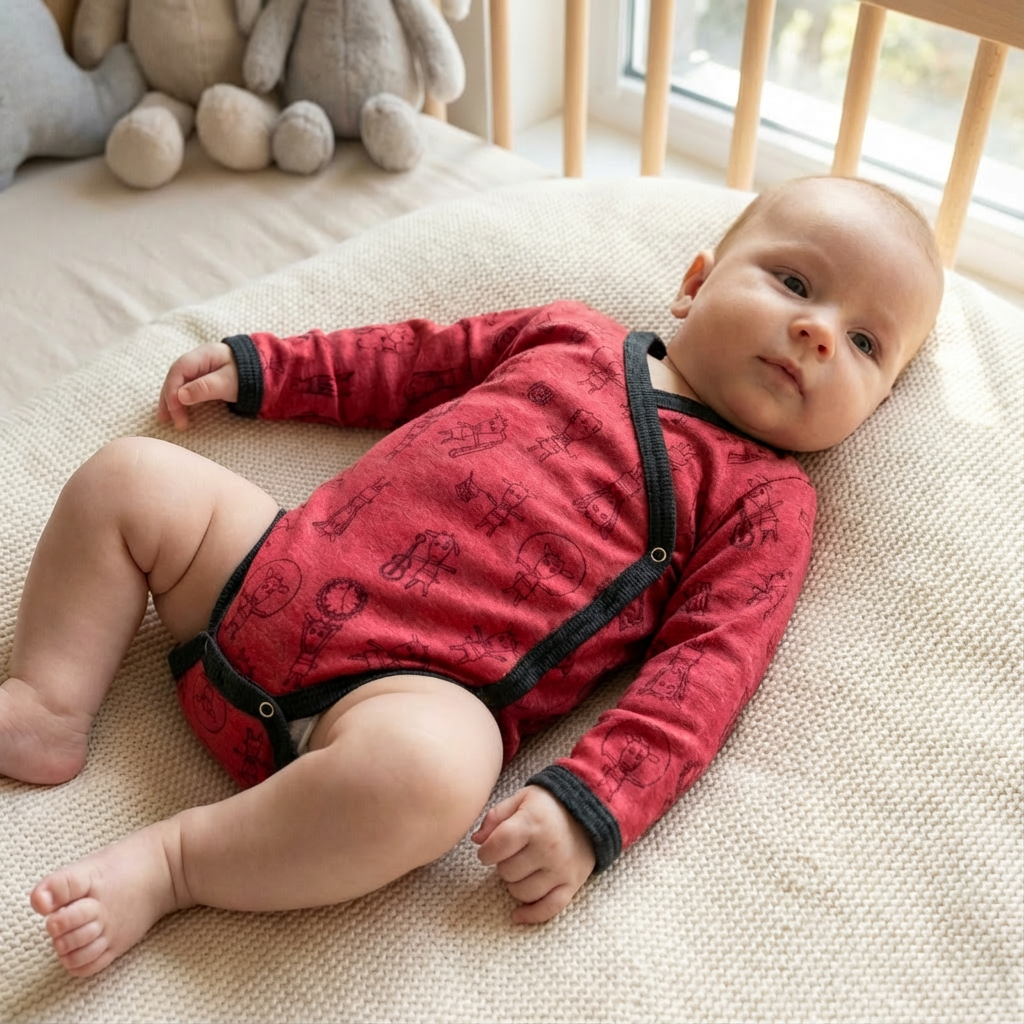 Wickelbody himbeere Geißlein, Merinowolle & Seide (bio/GOTS)