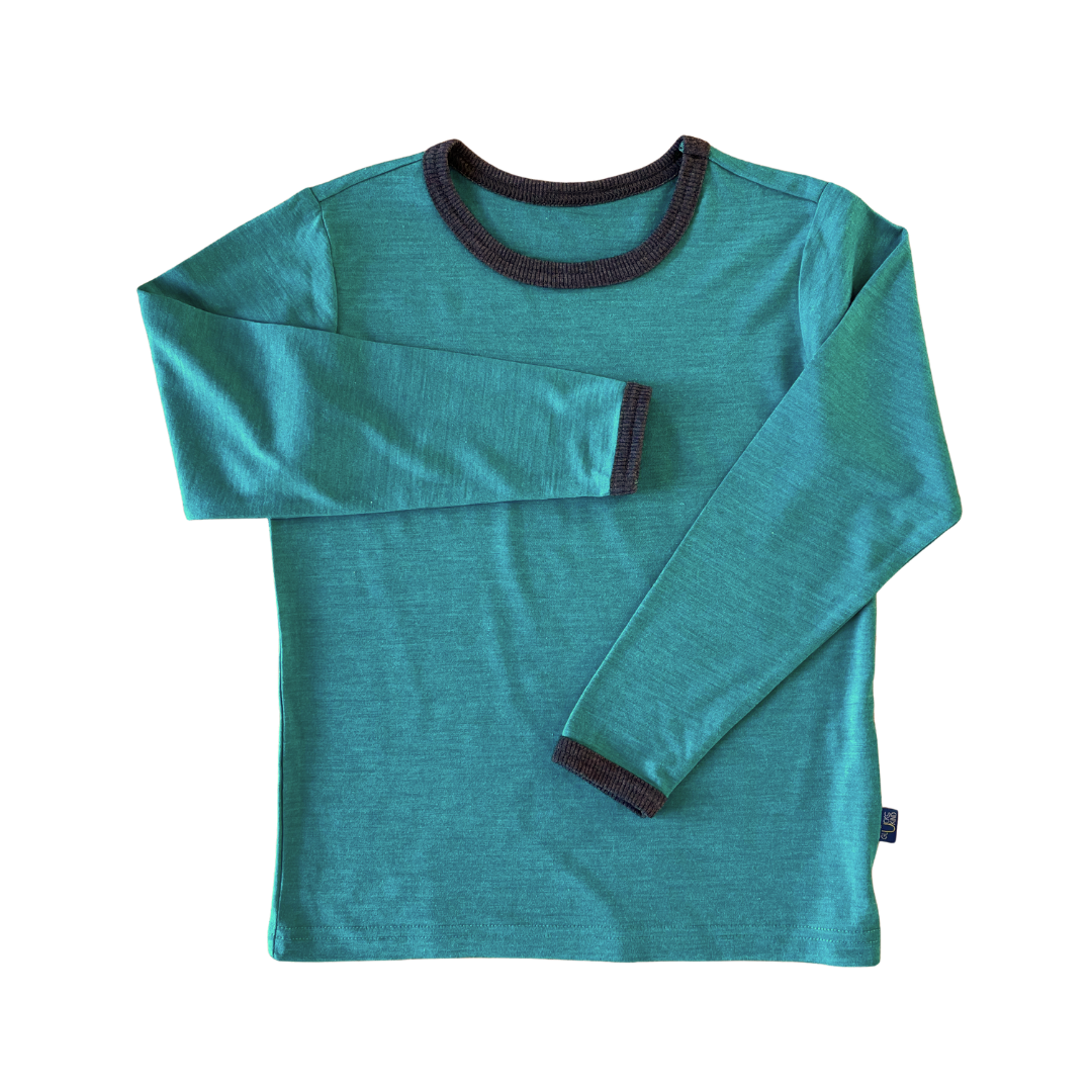 Shirt smaragd uni, Merinowolle & Seide (bio/GOTS)