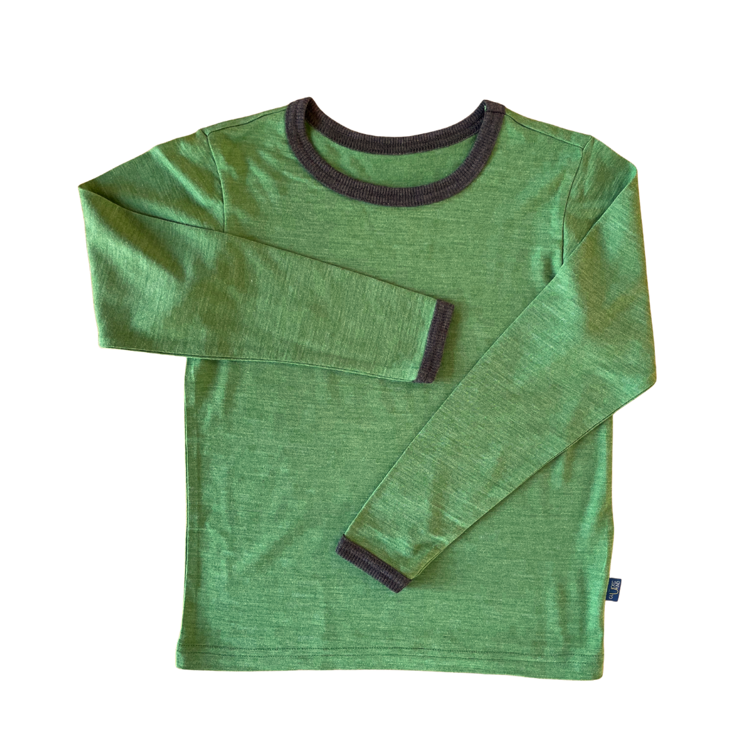 Shirt forest green salamander, merino wool &amp; silk (organic/GOTS)