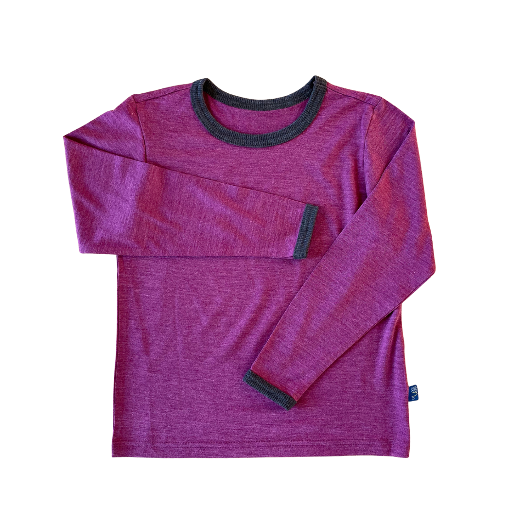 Shirt plum dragonfly, merino wool &amp; silk (organic/GOTS)