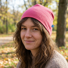 Hood women/men raspberry, merino wool &amp; silk (organic/GOTS)