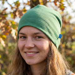 Hood women/men forest green, merino wool &amp; silk (organic/GOTS) 