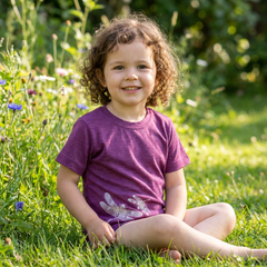 T-shirt plum with dragonfly, merino wool &amp; silk (organic/GOTS)