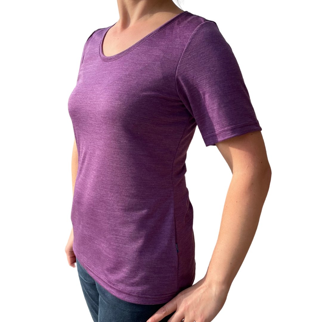 Damen T-Shirt brombeere NEU, Merinowolle & Tencel (bio/Bluesign) - Glückskind - T-Shirt - S