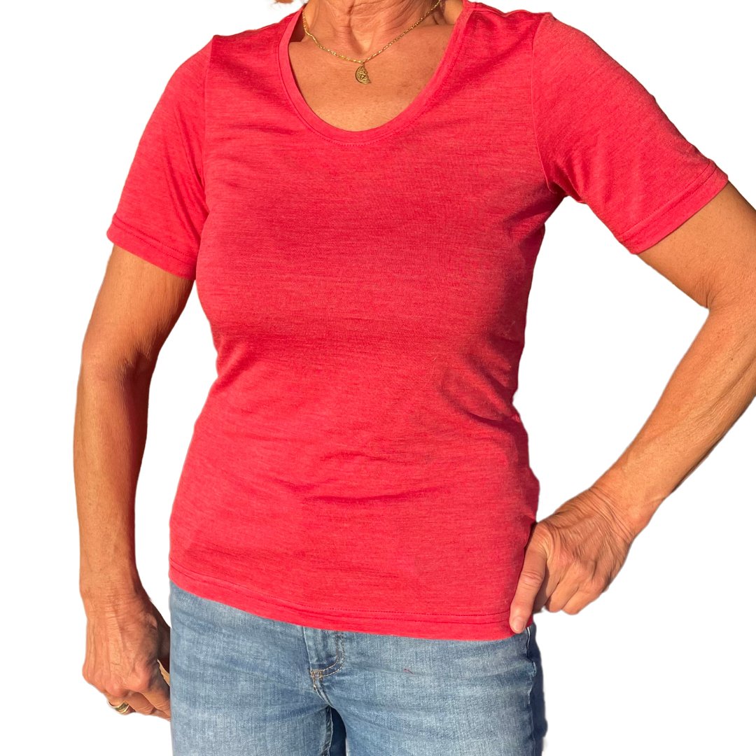 Damen T-Shirt himbeere, Merinowolle & Seide (bio/GOTS) - Glückskind - T-Shirt - S