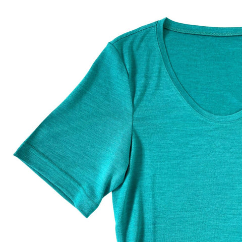Damen T-Shirt smaragd, Merinowolle & Seide (bio/GOTS) - Glückskind - T-Shirt - S