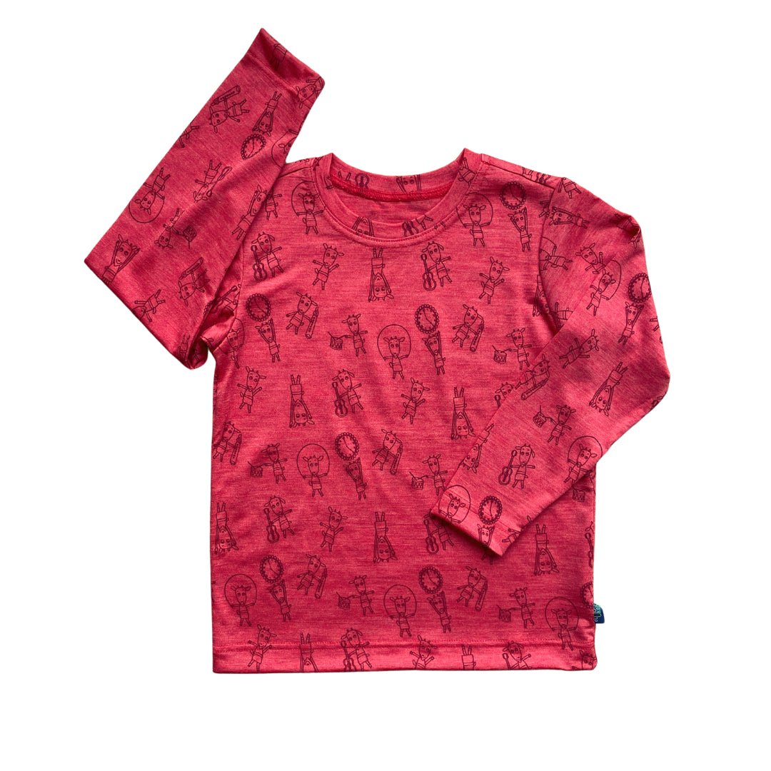 Shirt himbeere mit Geißlein-Print, Merinowolle & Seide (bio/GOTS) - Glückskind - Shirt - 110-116
