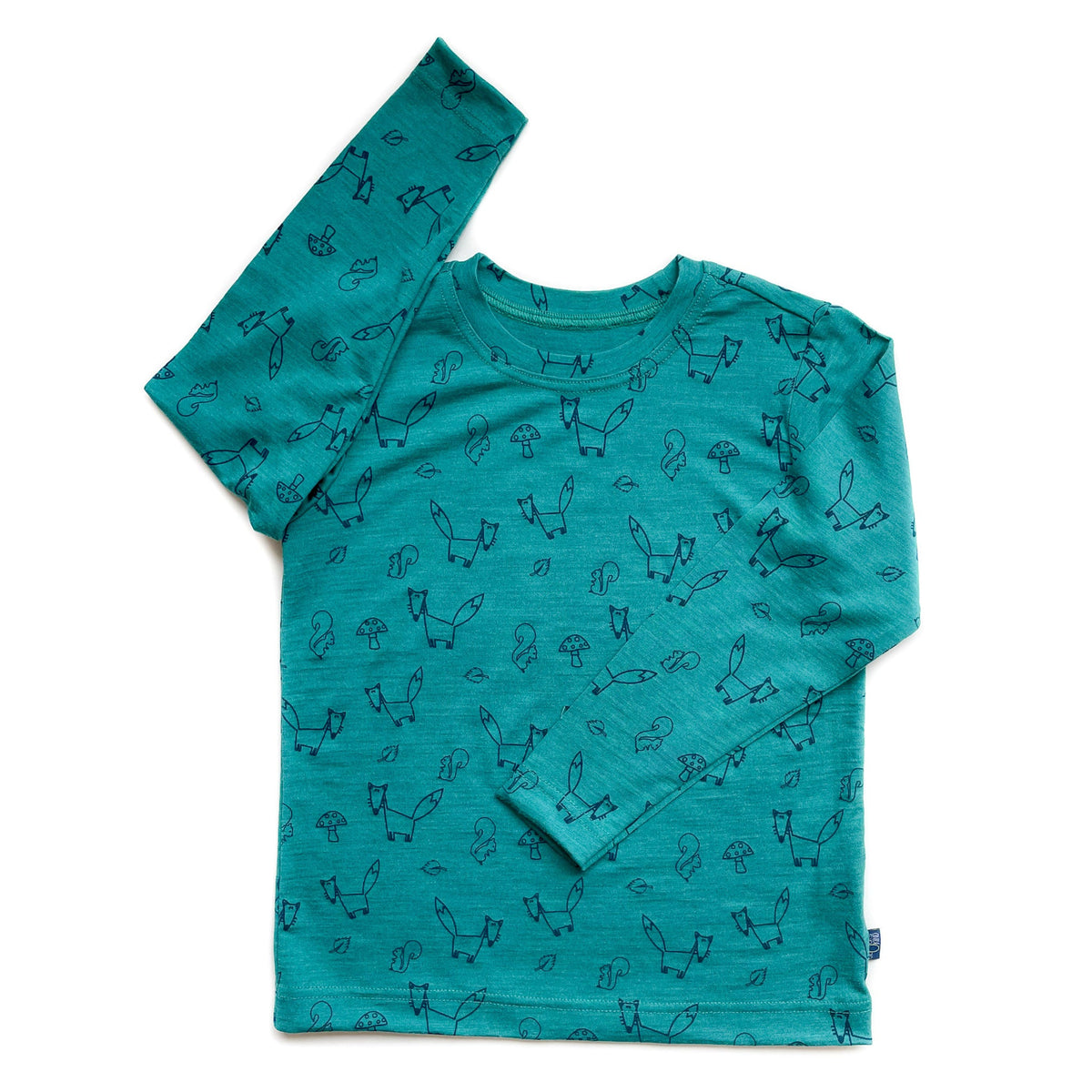 Shirt smaragd mit Fuchs-Print, Merinowolle & Seide (bio/GOTS) - Glückskind - Shirt - 110-116