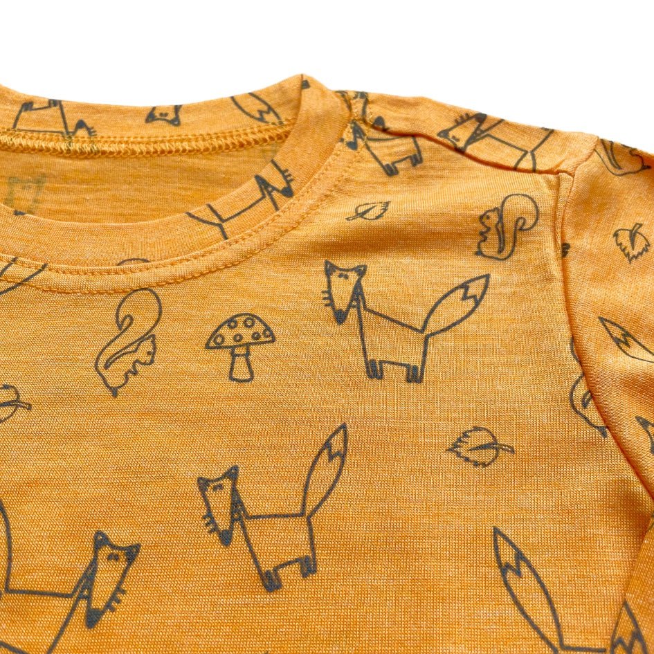 Shirt sonnengelb mit Fuchs-Print, Merinowolle & Seide (bio/GOTS) - Glückskind - Shirt - 110-116