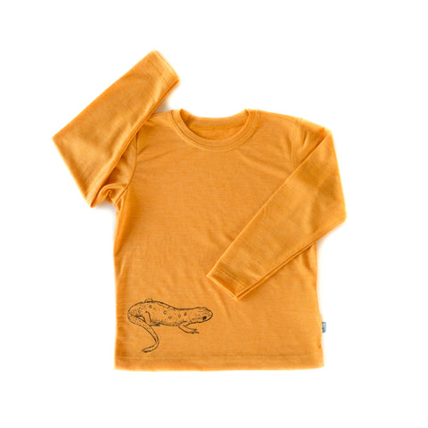 Shirt sonnengelb Salamander, Merinowolle & Seide (bio/GOTS) - Glückskind - Shirt - 110-116