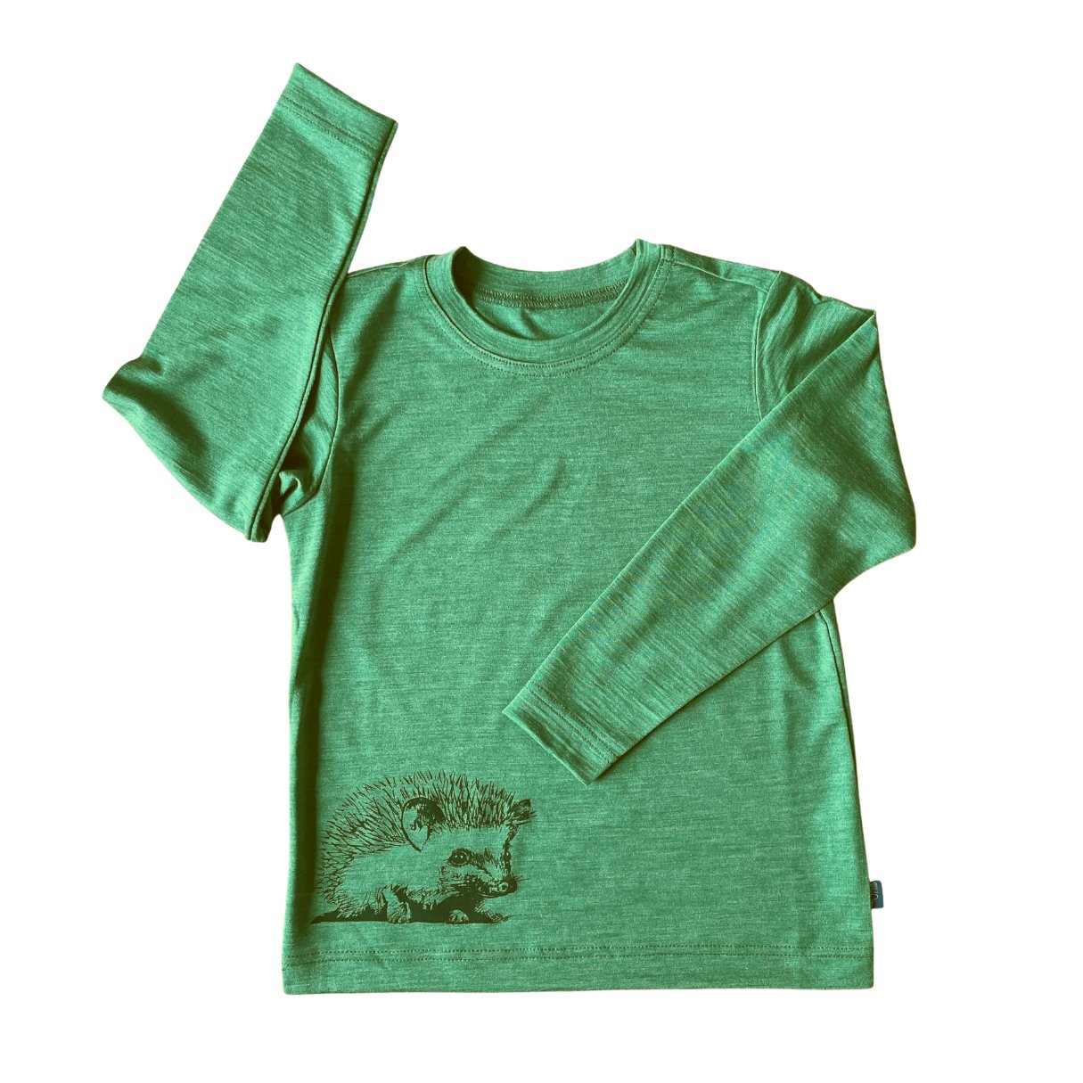 Shirt waldgrün Igel, Merinowolle & Seide (bio/GOTS) - Glückskind - Shirt - 110-116
