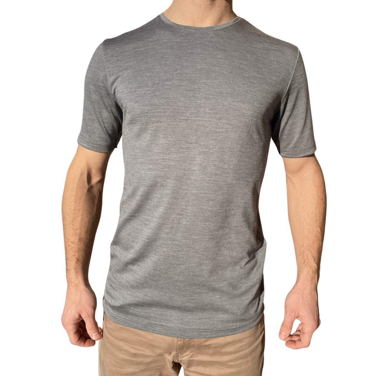 T-Shirt Herren fels grau, Merinowolle & Seide (bio/GOTS) - Glückskind - T-Shirt - fels