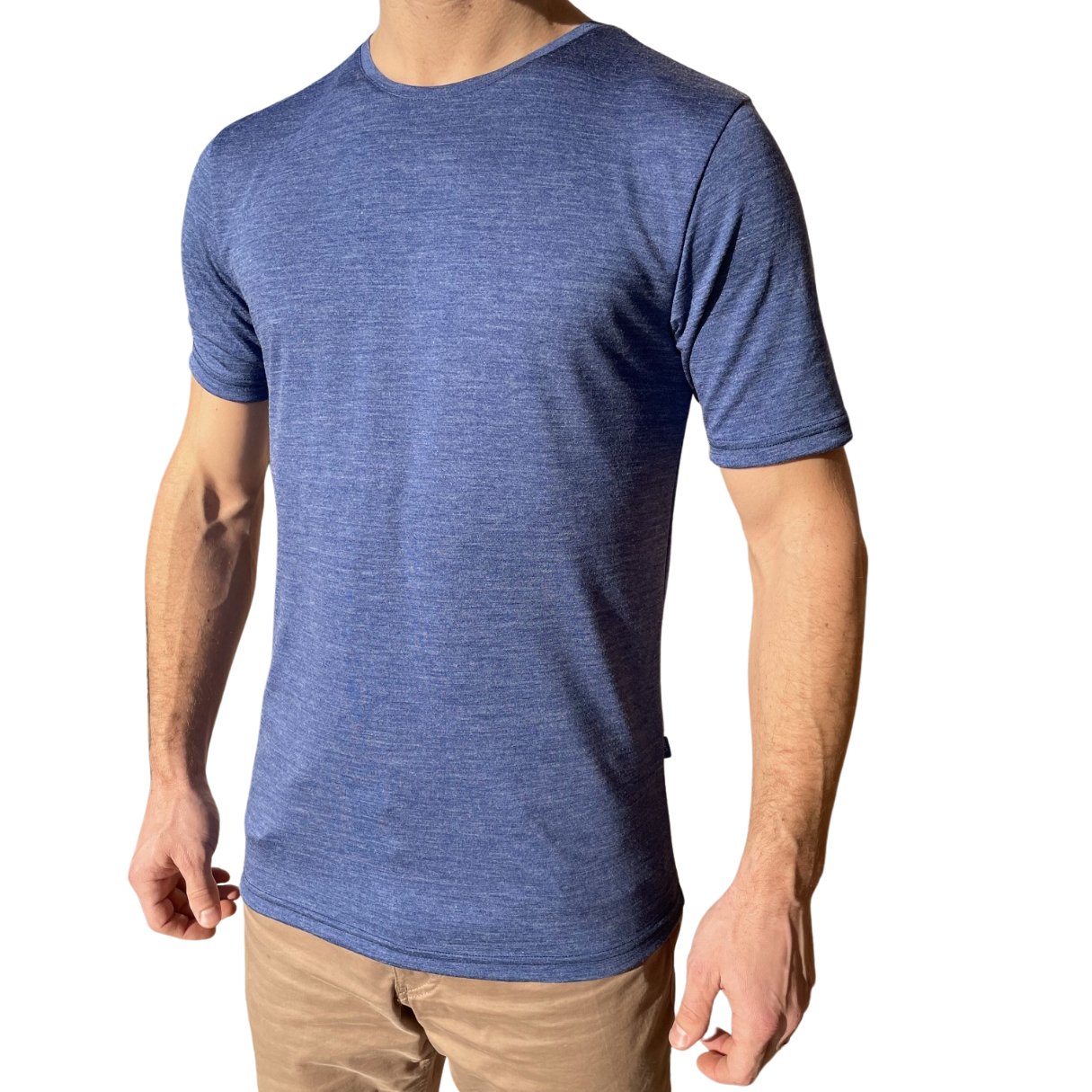T-Shirt Herren royal blau, Merinowolle & Seide - Glückskind - T-Shirt - L