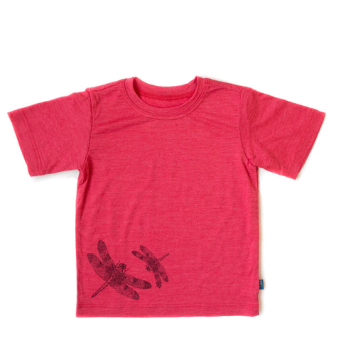 T-Shirt himbeere mit Libelle, Merinowolle & Seide (bio/GOTS) - Glückskind - T-Shirt - 86-92