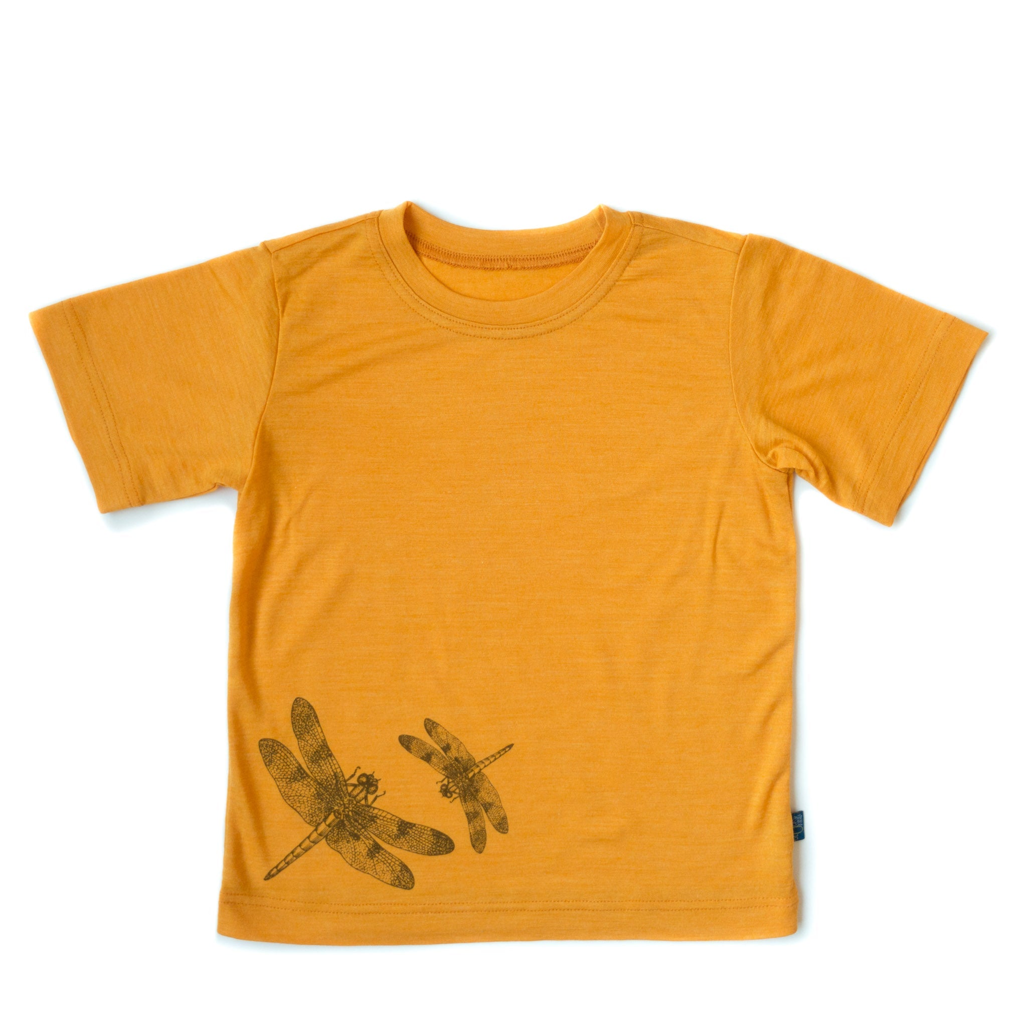 T-Shirt sonnengelb mit Libelle, Merinowolle & Seide (bio/GOTS) - Glückskind - T-Shirt - 86-92