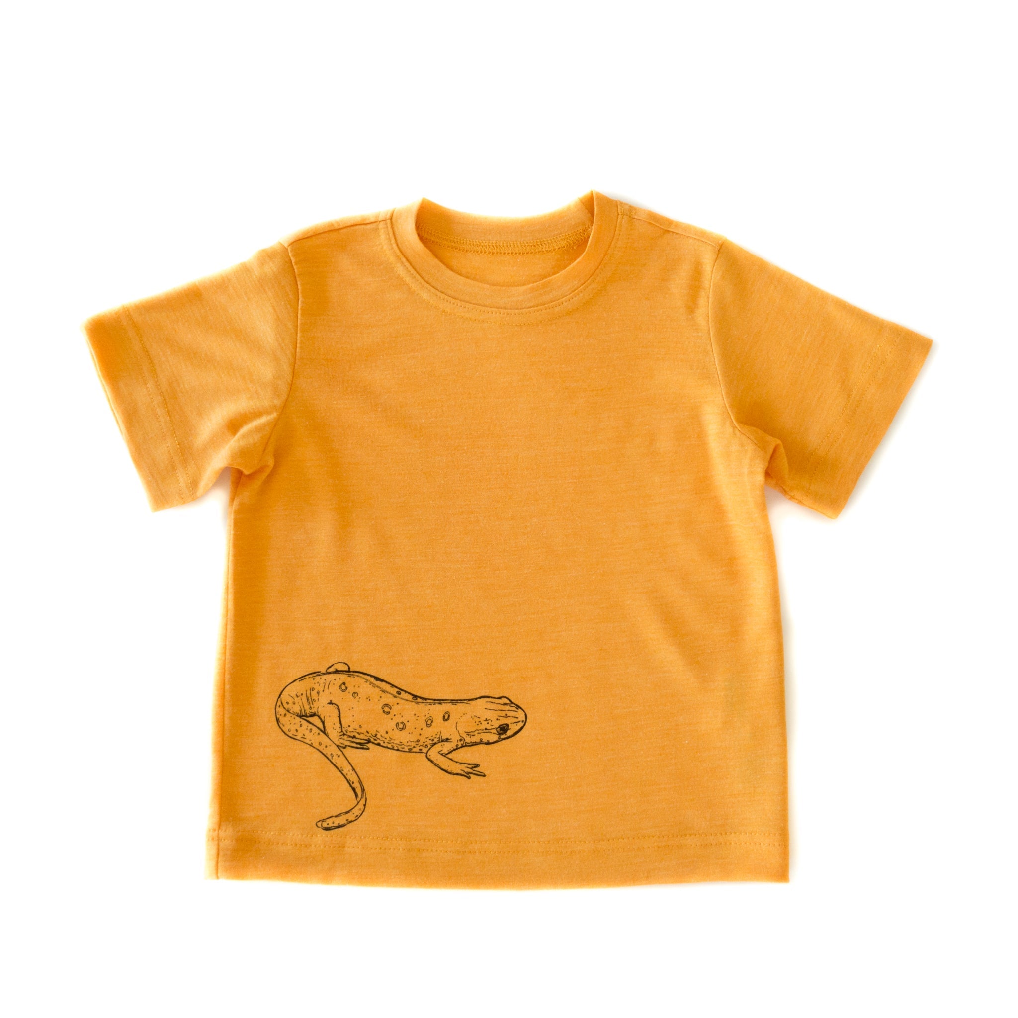 T-Shirt sonnengelb mit Salamander, Merinowolle & Seide (bio/GOTS) - Glückskind - T-Shirt - 86-92