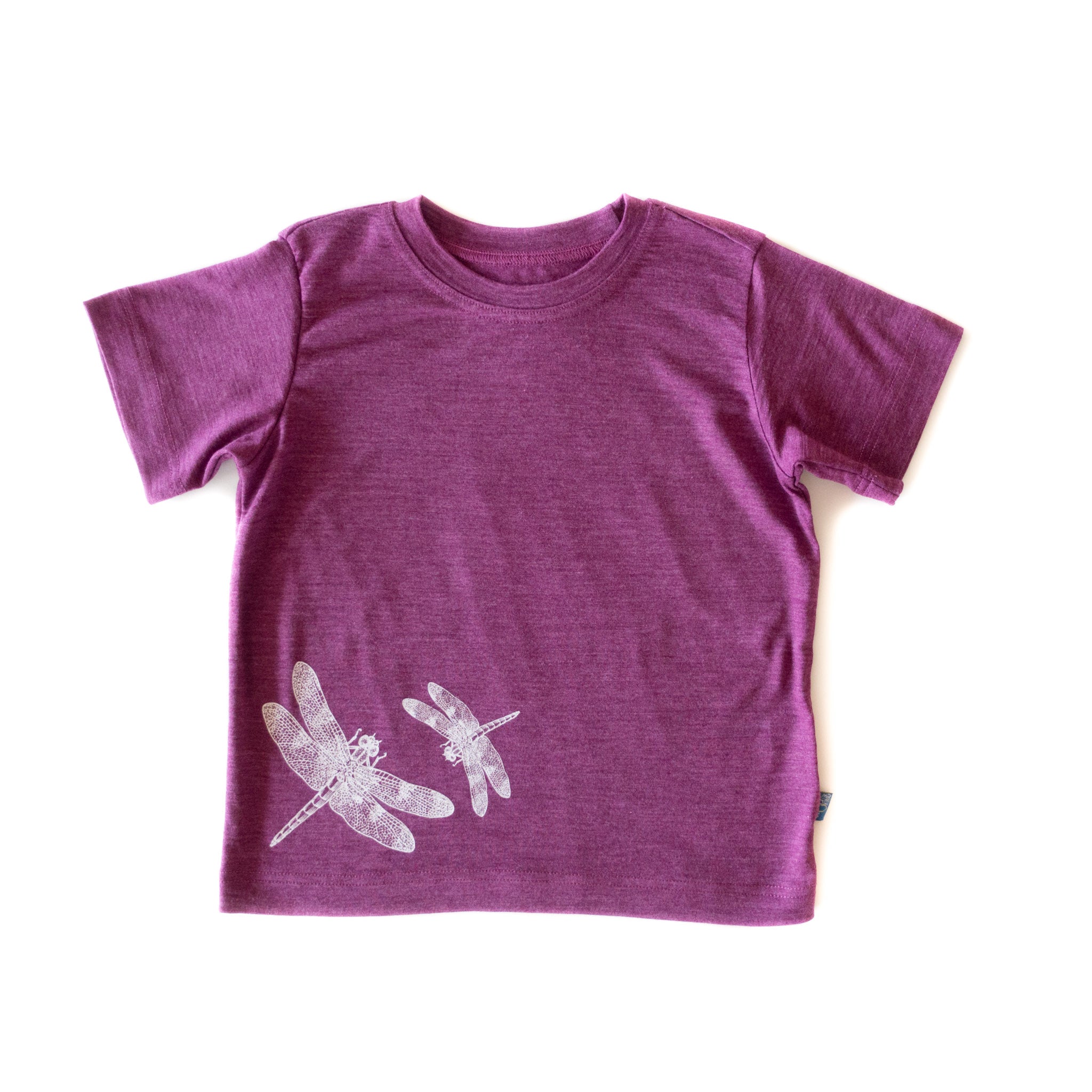 T-Shirt zwetschke mit Libelle, Merinowolle & Seide (bio/GOTS) - Glückskind - T-Shirt - 86-92